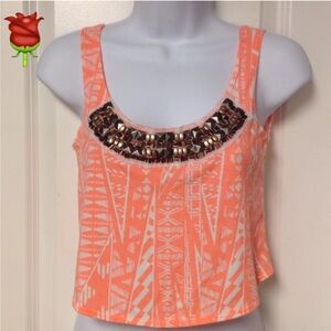 Charlotte Russe Orange Beaded Crop Tank Top Size S